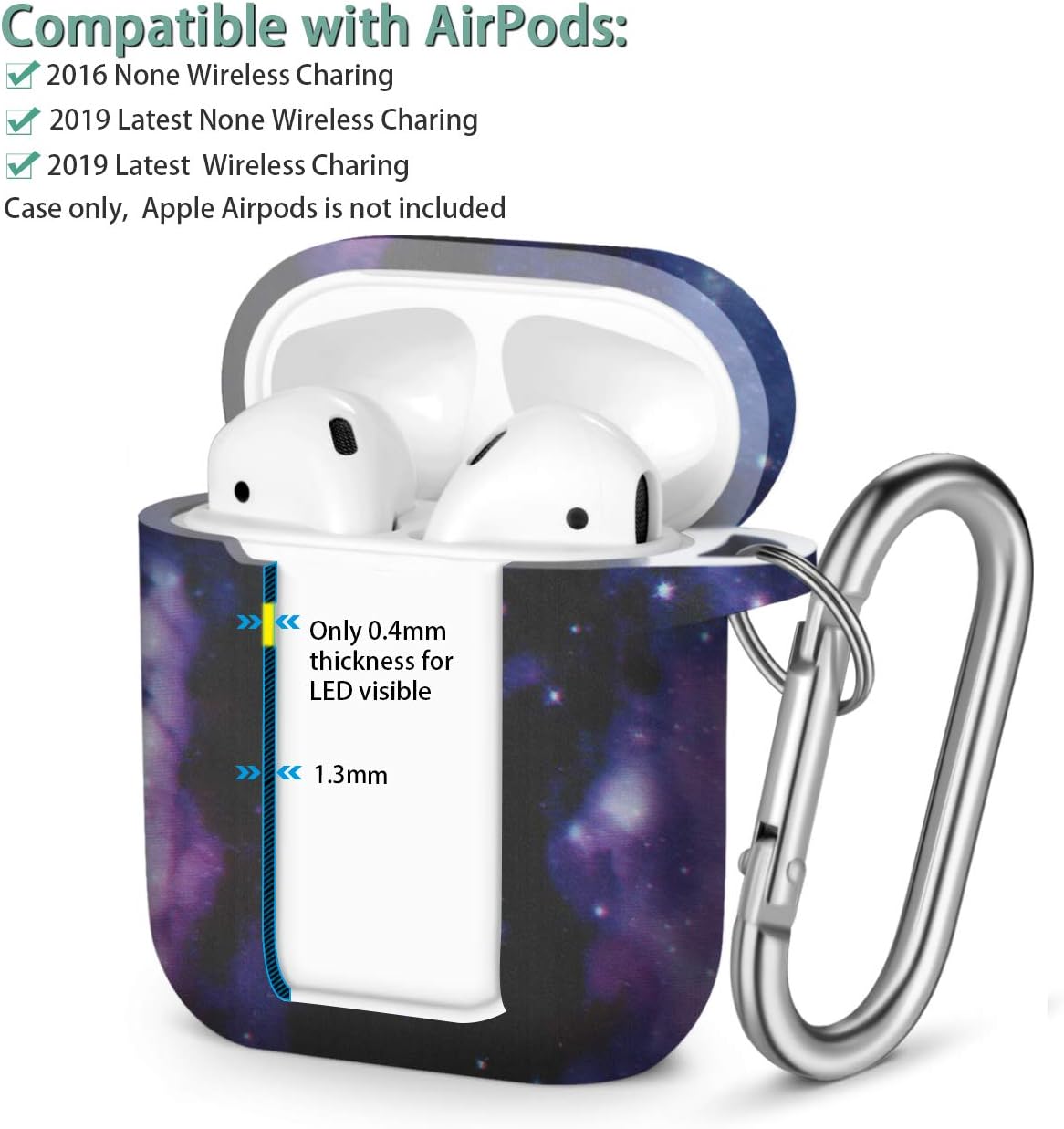 Henva Cover Designed for AirPods Case (Front LED Visible), Silicone Protective Cases Skin Compatible with AirPods 2 & 1 Wireless Charging Case, Women, Men, with Keychain, Starry Sky