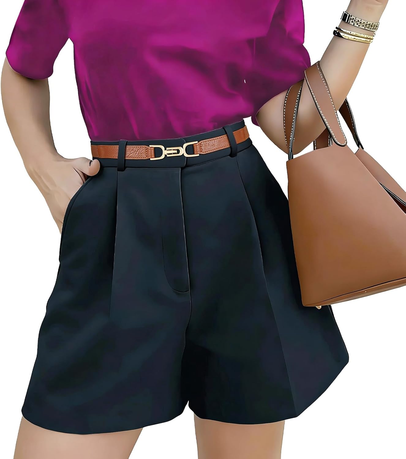 XZQTIVE Women Elastic Thin Belts for Dress Skinny Stretch Plus Size Black Brown Waist Belts with Fashion Gold Buckle Set of 2 - Image 3