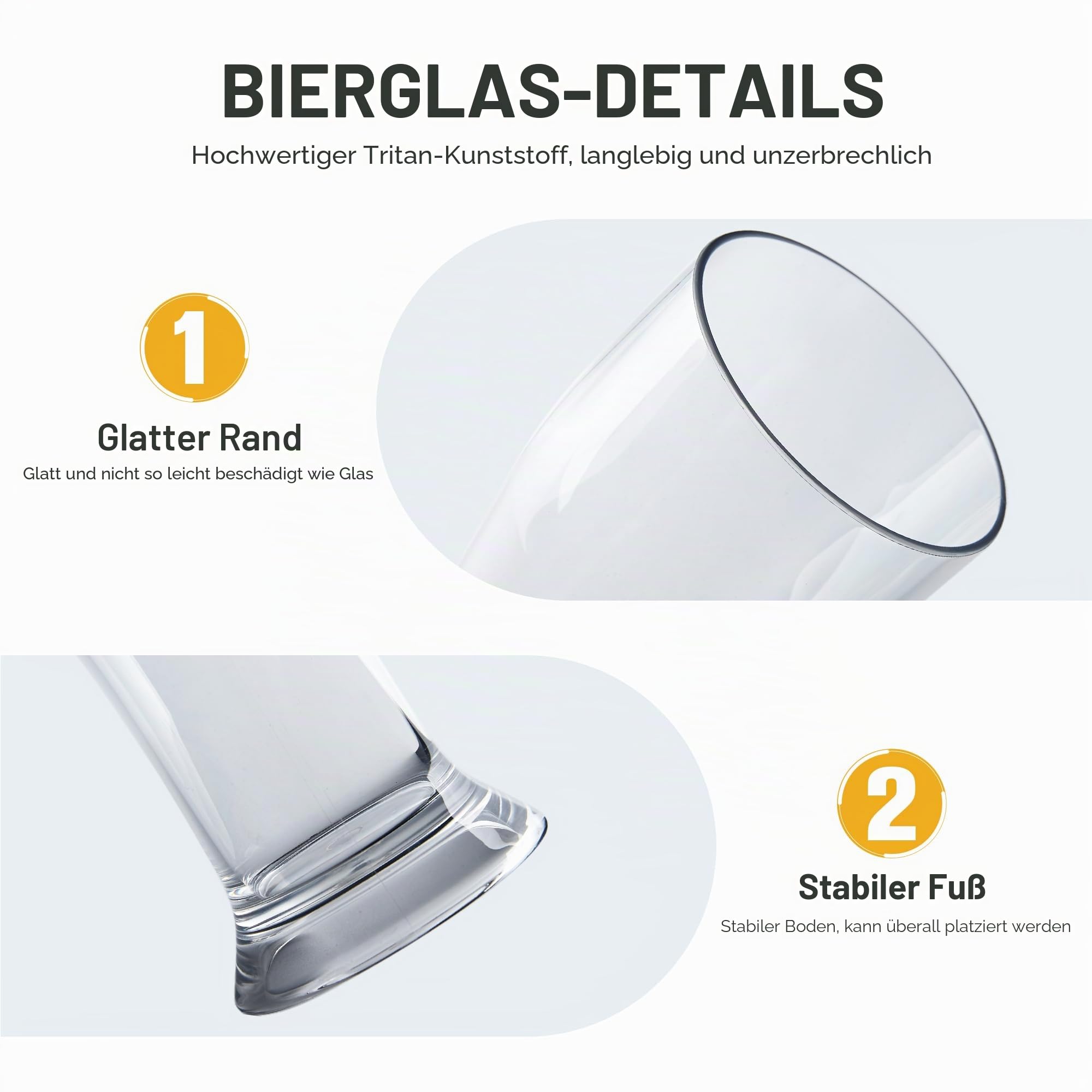 HAHASHOW Unzerbrechlich Biergläser, 480ml Tritan-Kunststoff Weizenbiergläser, Bierglas fur Camping Party, Wasserbecher 4er Set