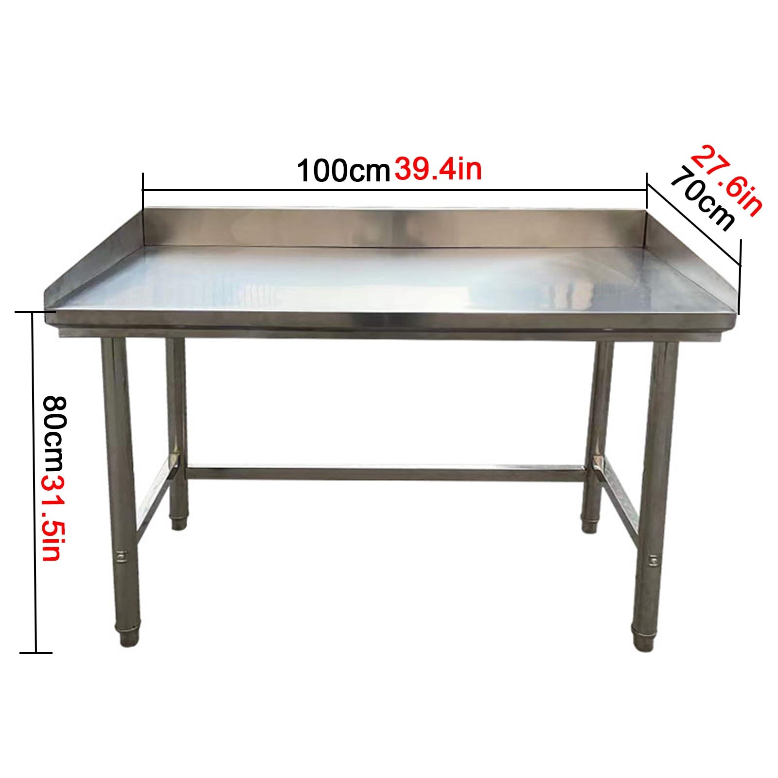 Mesa Taller de Acero Inoxidable con Salpicaderas en Tres Lados Mesas Trabajo Comercial de Un Solo Nivel Travesaños Reforzados en Las pata patas Ajustables Adecuado para Restaurantes Y Domésticas