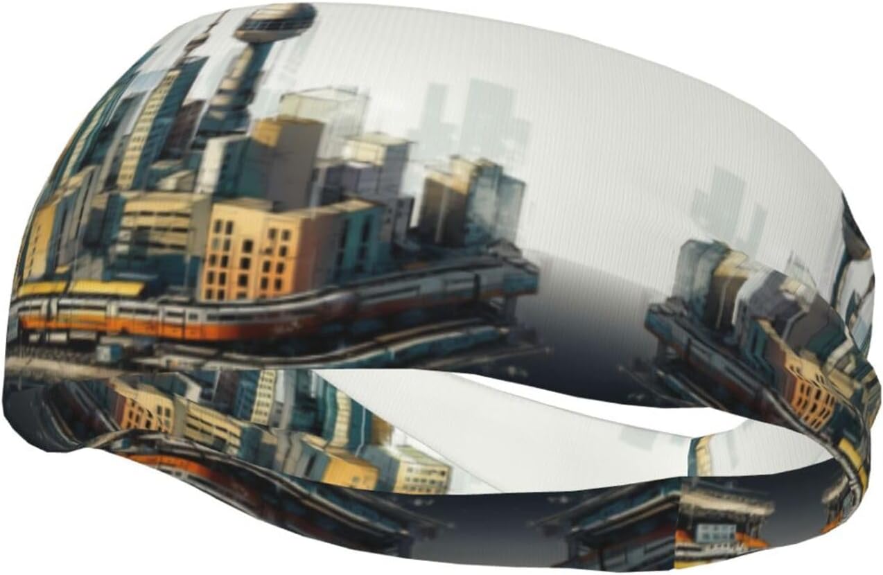 Building-City Sports Headband for Men Women Wide Elastic Hair Bands Moisture Wicking Workout Sweatband Fashion Non Slip Head Bands Running Bandana for Yoga Fitness