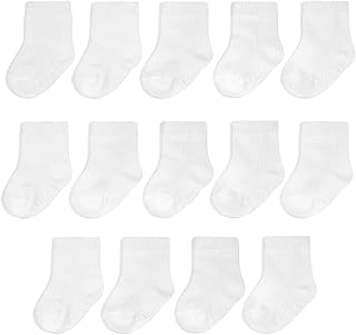 Fruit of the Loom Baby 14-Pack Grow & Fit Flex Zones Stretch Cotton Socks - Unisex for Girls & Boys, Non-Skid Grip