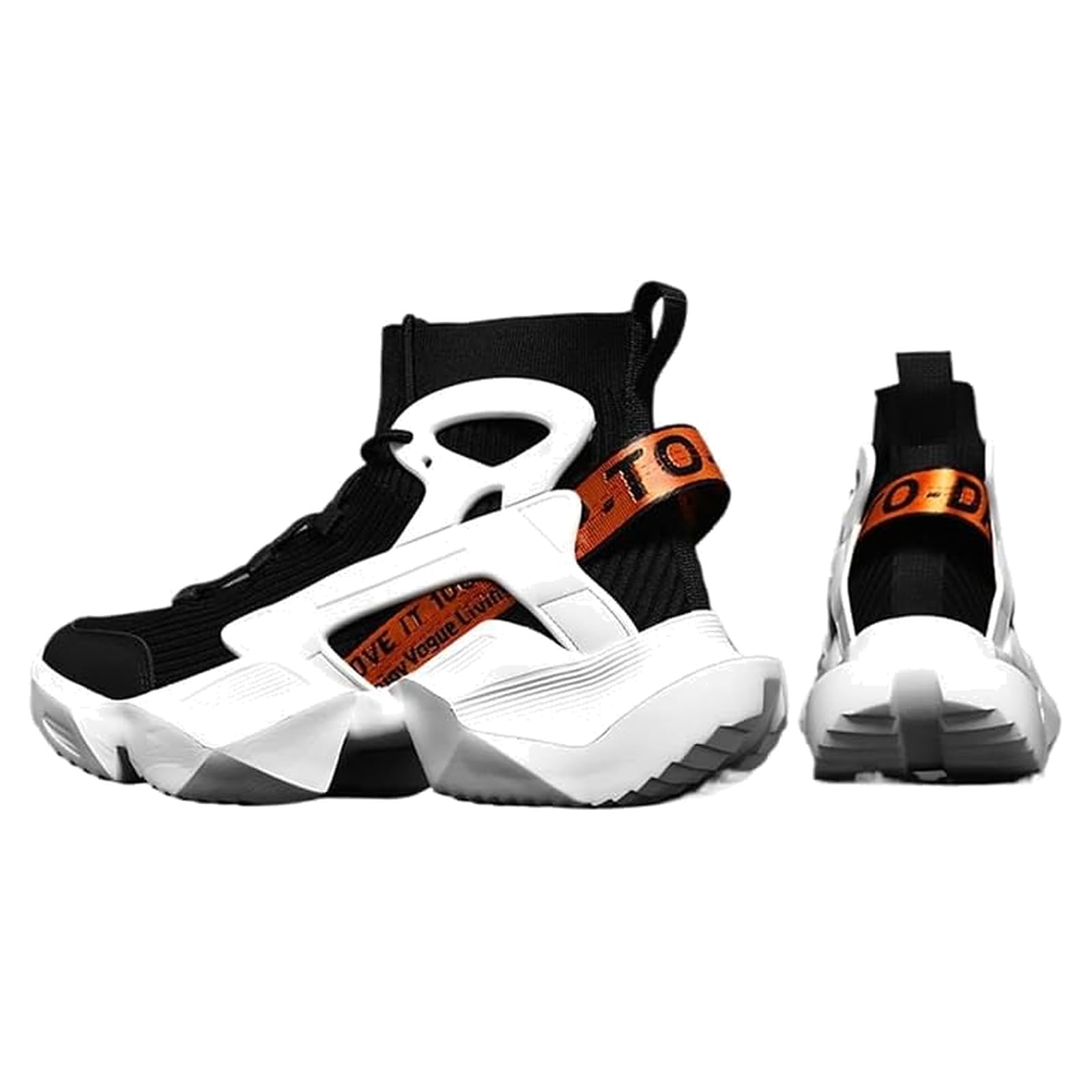 Y2K Futuristic High Top Sneakers for Men Breathable Knit and PU Upper with 1.5 Inch Heigh…