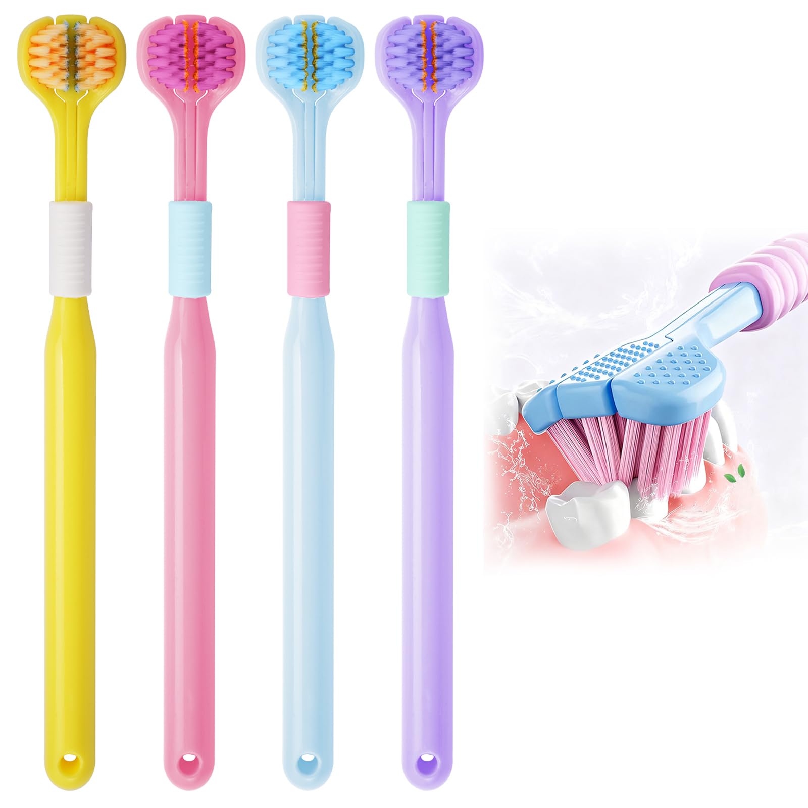 3 Sided Toothbrush with Tongue Scraper