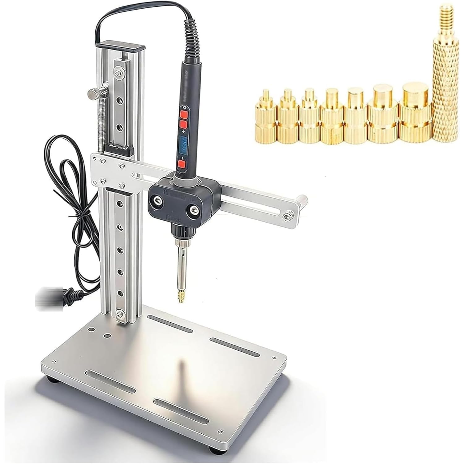 Vertical Heat Set Insert Press Tool, 90W Constant-Temperature Soldering Iron, with Digital Display Soldering Iron, Height Adjustable, Heat Set Tips M2-m8, for Plastic, 3D Printing, DIY Projects