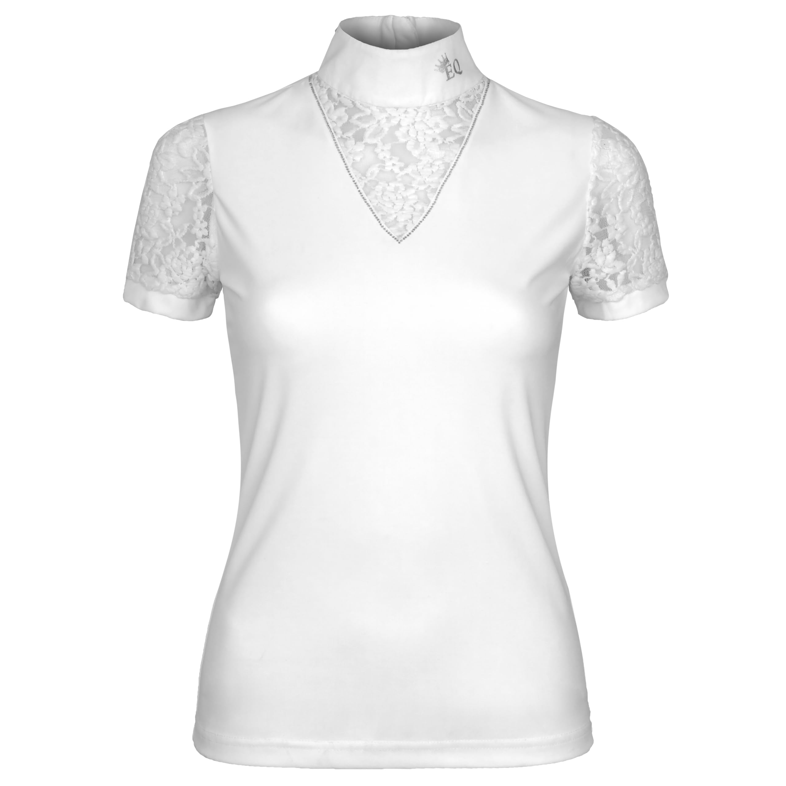 Eloise Damen Turniershirt – Elegante Reitbluse mit Spitze Kristallen False Touch Material atmungsaktiv Langarm Turnierbekleidung