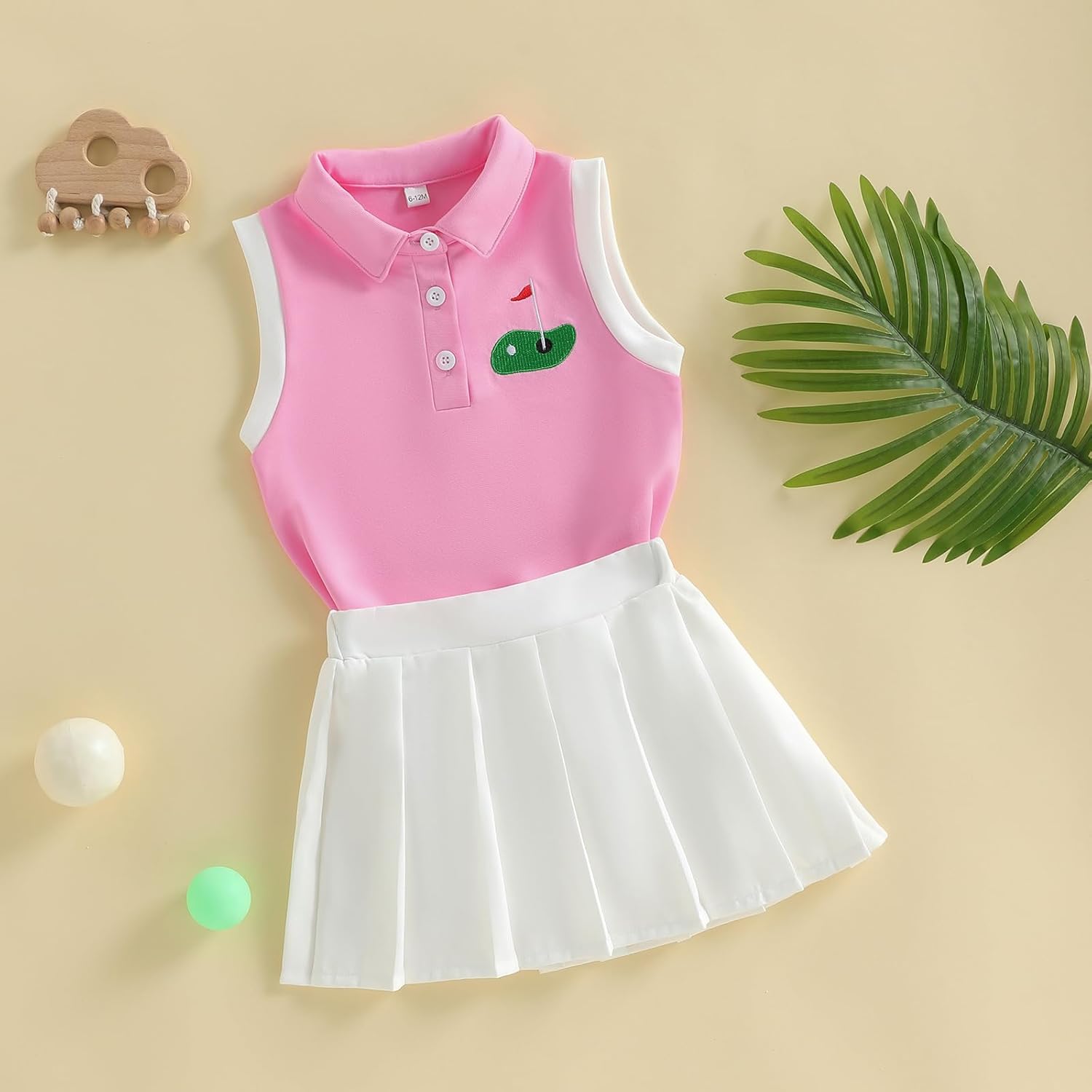 Toddler Baby girl Golf Outfit Sleeveless Collared Golfing Theme Embroidery Tank Top Pleated Skirts Set Summer Clothes - Image 8