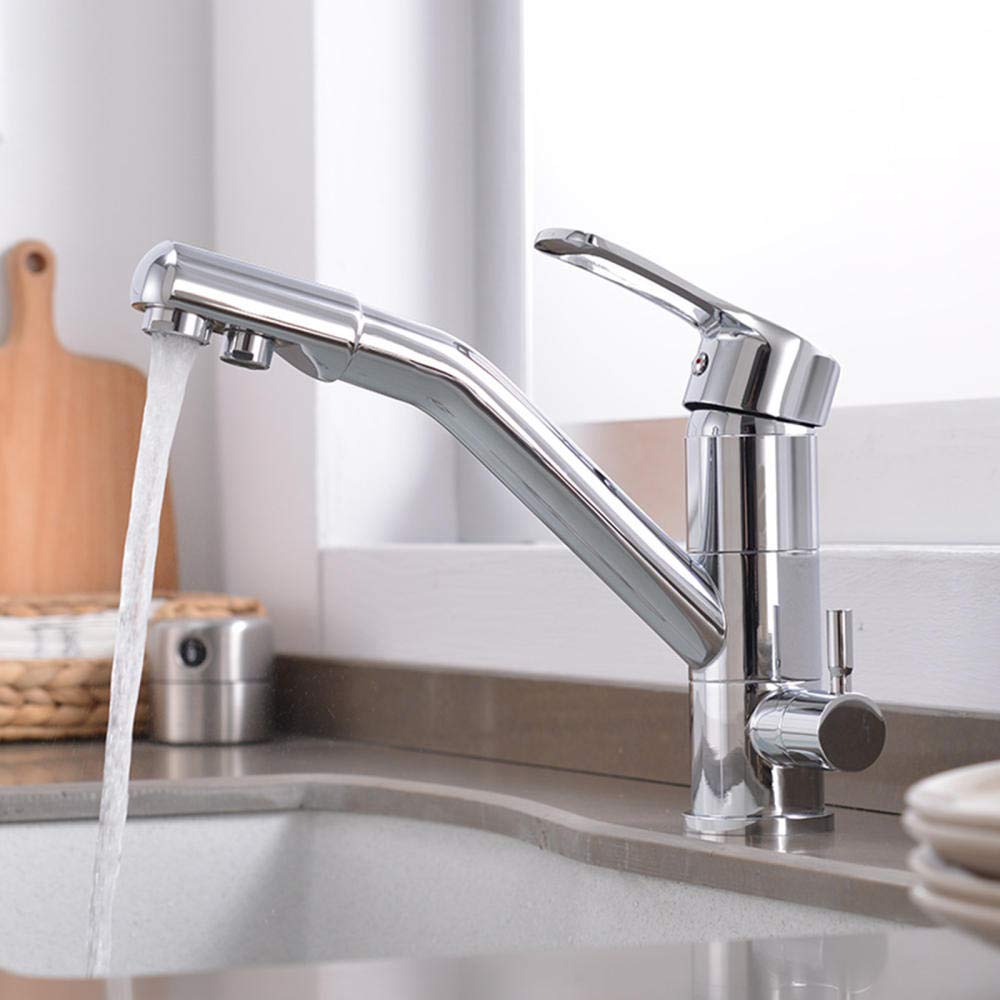 Grifo de cocina giratorio de 360 grados con filtro de agua, mezclador de latón multifuncional caliente y frío para debajo del fregadero, fácil instalación, eficiente sistema de ósmosis inversa