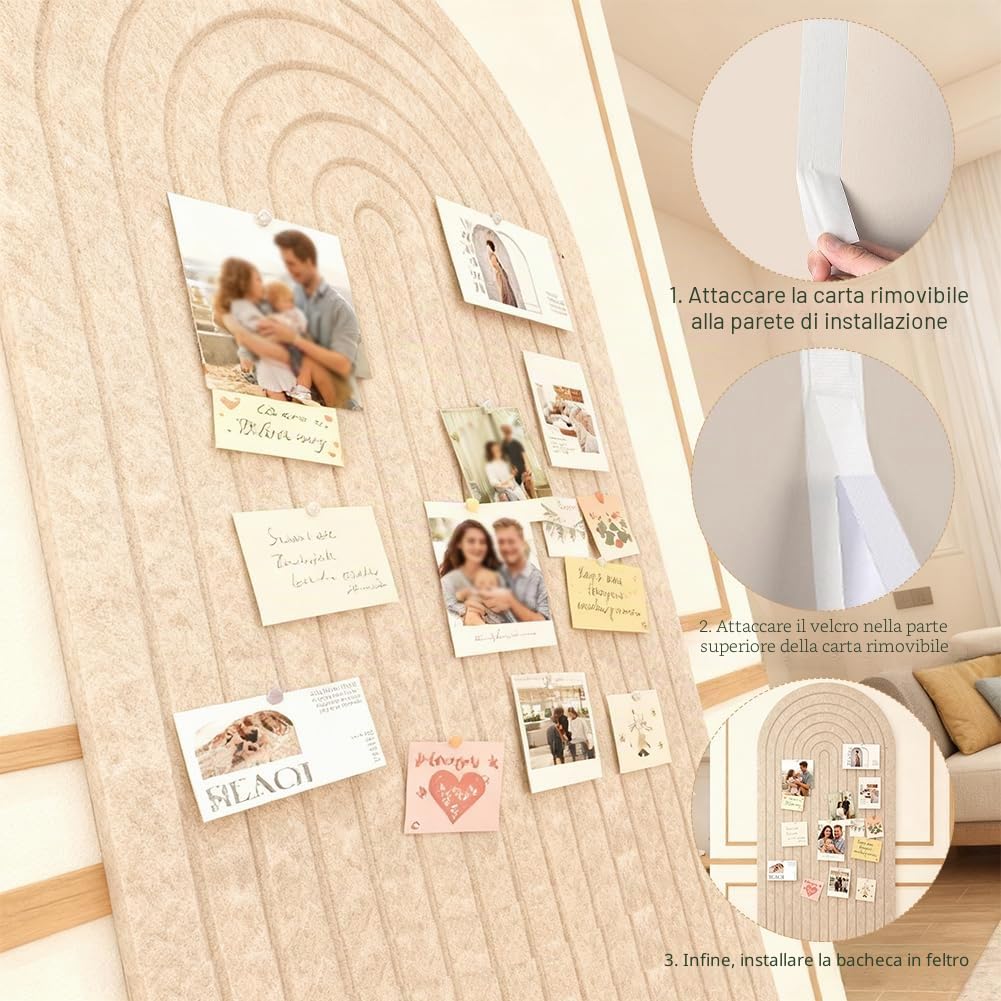 Tavola Fotografica Pieghevole Autoadesiva, 60x120cm con Bordi Tondi, Bacheca Decorativa per Camera dei Bambini, Parete in Feltro da 0,9cm di Spessore, Bacheca per Promemoria, Appendiabiti per Scuola
