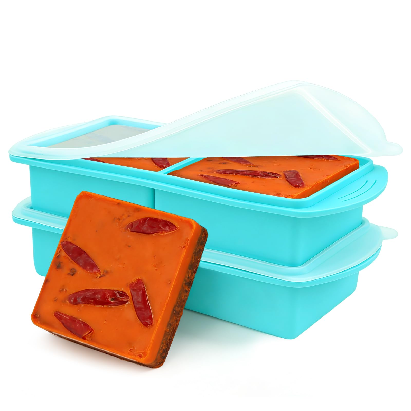 2 Pack Soup Freezer Containers, ZMCVOE 2 Grids 1000ML Silicone Freezer Moulds, Silicone Freezer Tray for Meal Prep, Storing Soups, Sauces (Blue)