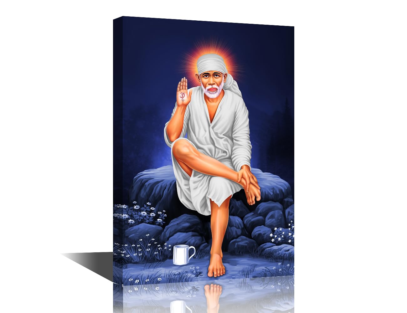 Canvas Wall Art Hindu Saint Sathya Sai Baba Pictures Prints on Canvas for Living Room Bedroom Wall Decoration Framed Stretched Ready to Hang 24x16inch