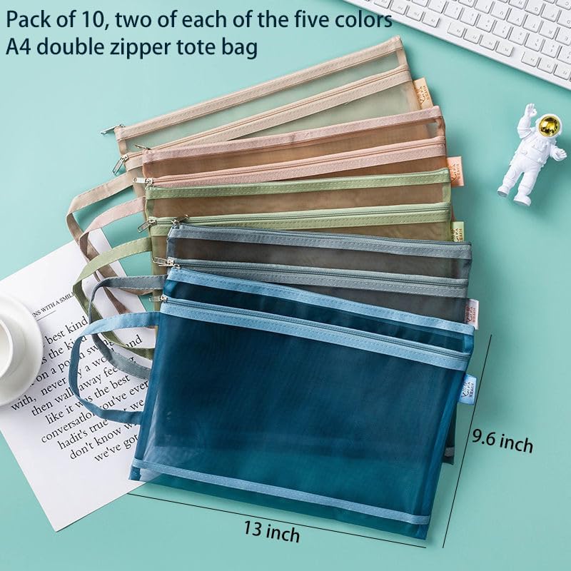 10 Pack Mesh Zipper Pouches for Organizing, Double Layers Nylon Puzzle Building Block Sets Toy Storage Organization with Handle, Multipurpose for Travel, School, Board Game, Office, and Home Organize - Image 2