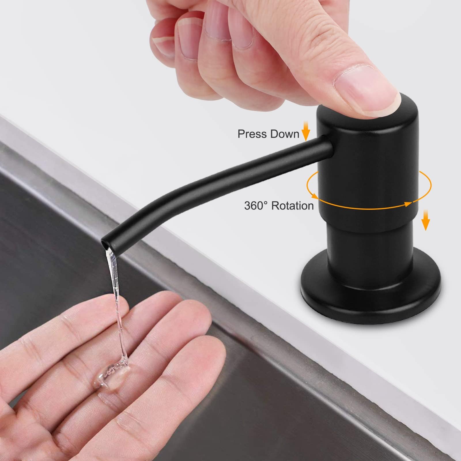 Linkstyle Seifenspender Küche with 120cm Silikonschlauch, Edelstahl Lotionspender Küchen Spülbecken Bad Dusche Zubehör, Pumpe für Flüssige Badezimmer und Spülmittelspender, Schwarz