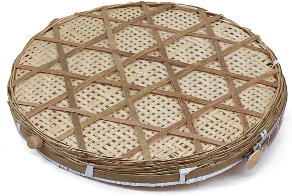 TOPINCN Round Food Basket Covered Serving Tent, Hand Woven Mesh Cover, 40cm, Brown