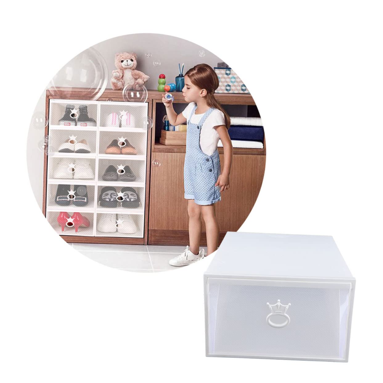 Contenitore per scarpe in plastica trasparente con coperchio, cassetto porta scarpe, contenitore alto per scarpe da ginnastica, organizer per sandali e scarpe bianche