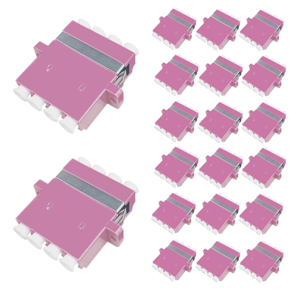 GwliUni 20Pcs LC to LC Multi-Mode Couplers OM4 4 Channels, Fiber Optical Adapters Cable Connectors with Panel Mounting Wing