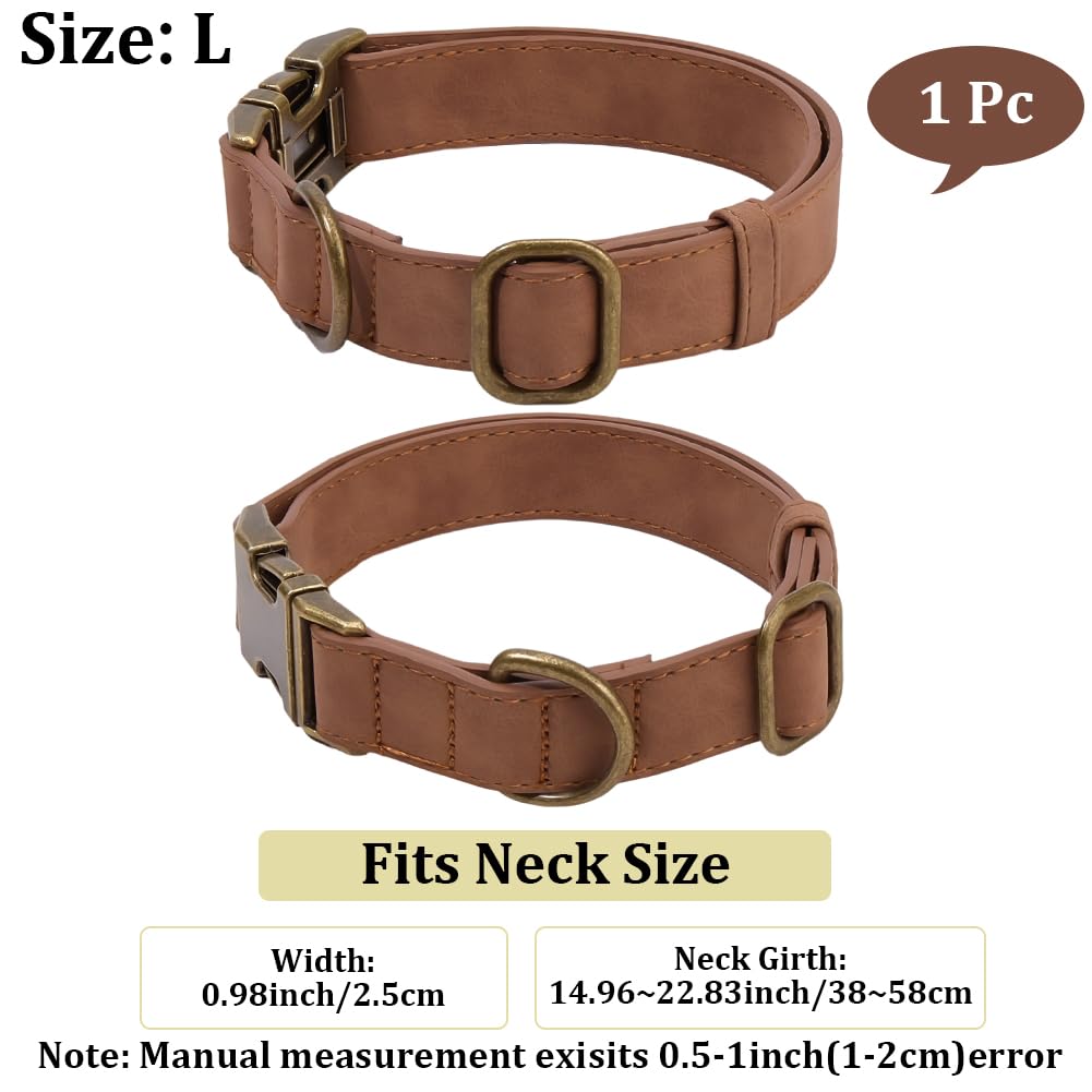 CALFOVERA 38 to 58CM Durable Quick Release Dog Collar PU Leather Adjustable Heavy Duty Pet Choker Rolled Rust Proof Buckle Puppy Collar for Small Medium Large Dog (Brown L) - Image 2