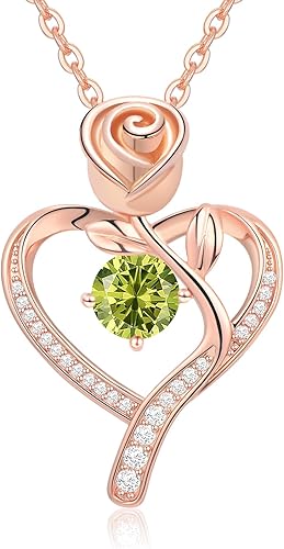 Meeshi Collar de corazón de rosa para mujer, regalos de cumpleaños, collares de aniversario para esposa, regalo de joyería para mamá, cumpleaños,