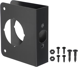 PATIKIL Door Reinforcement Plate, 1 Set Doors Reinforce Repair for 1-3/8" Thick Door 4-1/2" Size Door Knob Lock Latch Deadbolt Cover Plate Home Security, Black
