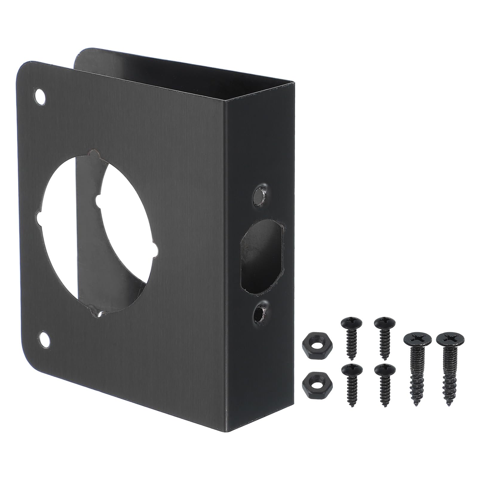 Photo 1 of PATIKIL Door Reinforcement Plate, 1 Set Doors Reinforce Repair for 1-3/8" Thick Door 4-1/2" Size Door Knob Lock Latch Deadbolt Cover Plate Home Security, Black