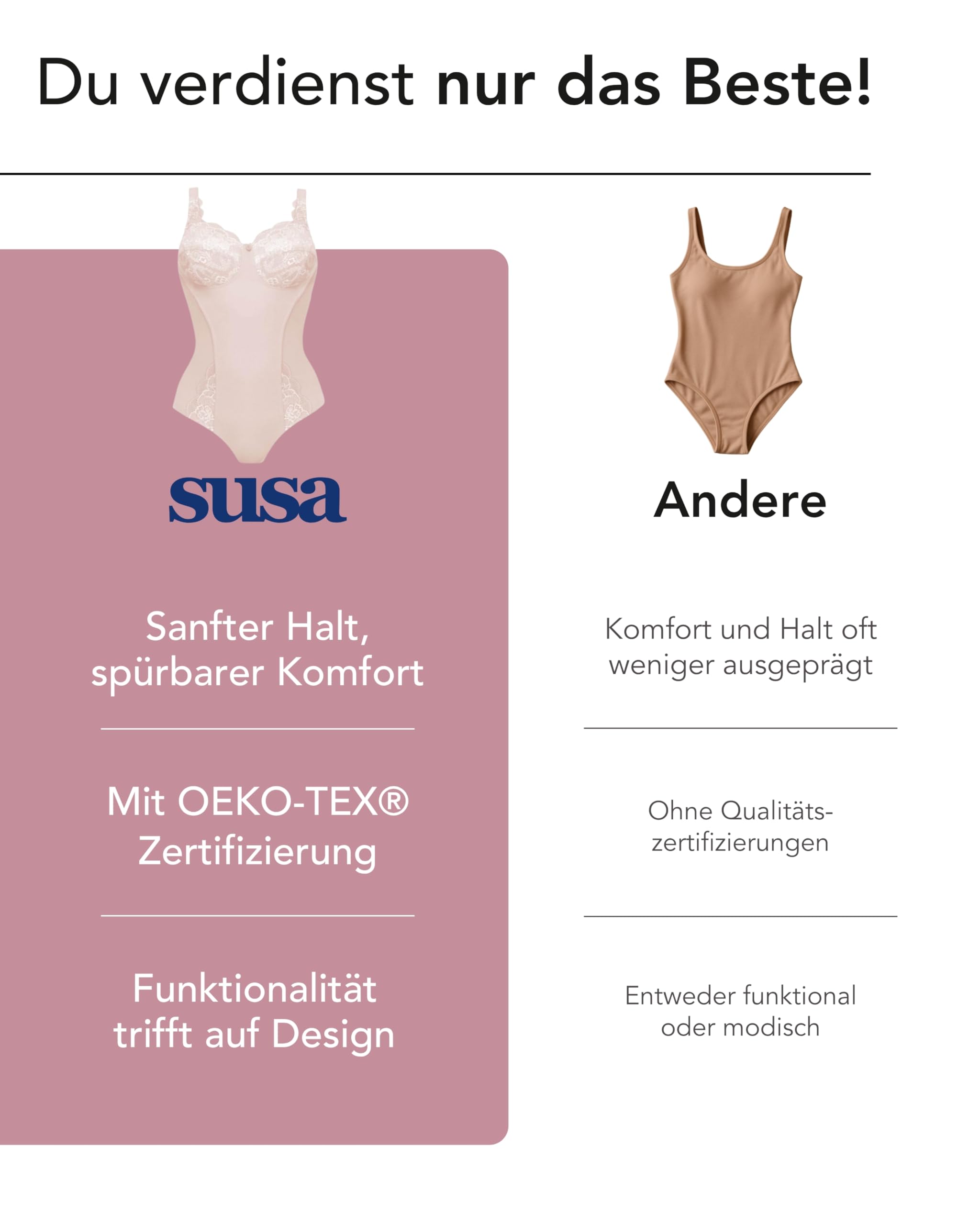 SUSA Body ohne Bügel Latina Shapewear Damen stark formend Mieder Bodysuit Shaping Effekt