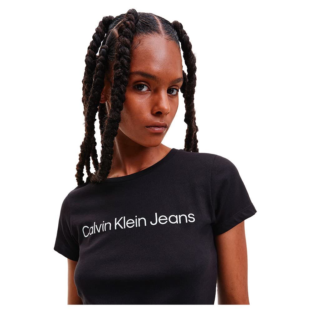 Calvin Klein Donna T-Shirt Maniche Corte Core Logo Slim Fit Tee Scollo Rotondo
