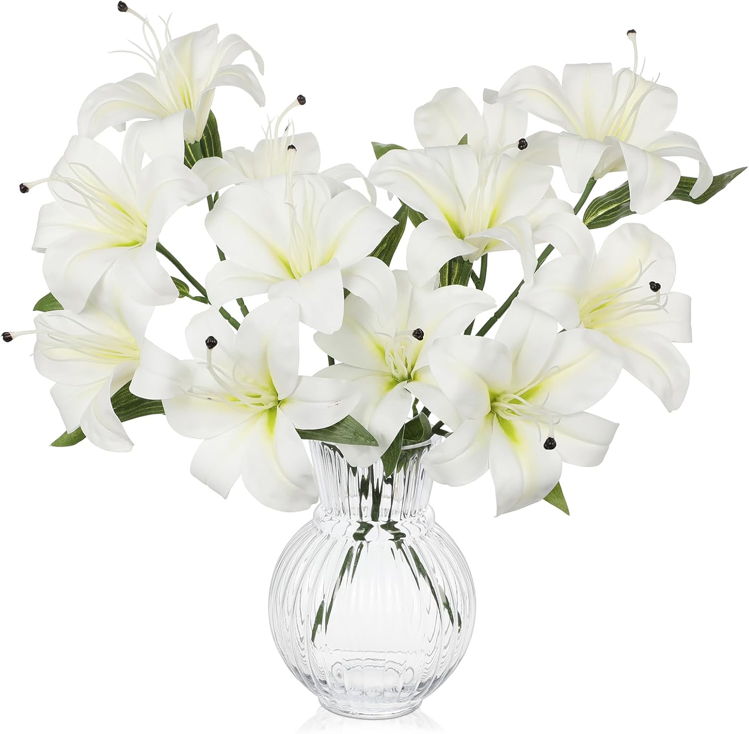 Hollyone 6 Heads Pink Artifical Lily Flowers 2Pcs Easter Lily Artificial Flowers Faux Stargazer Lilies Flower Arrangement Bouquets Fake Lilies Stem for Indoor Home Decor Table Office Party Decoration