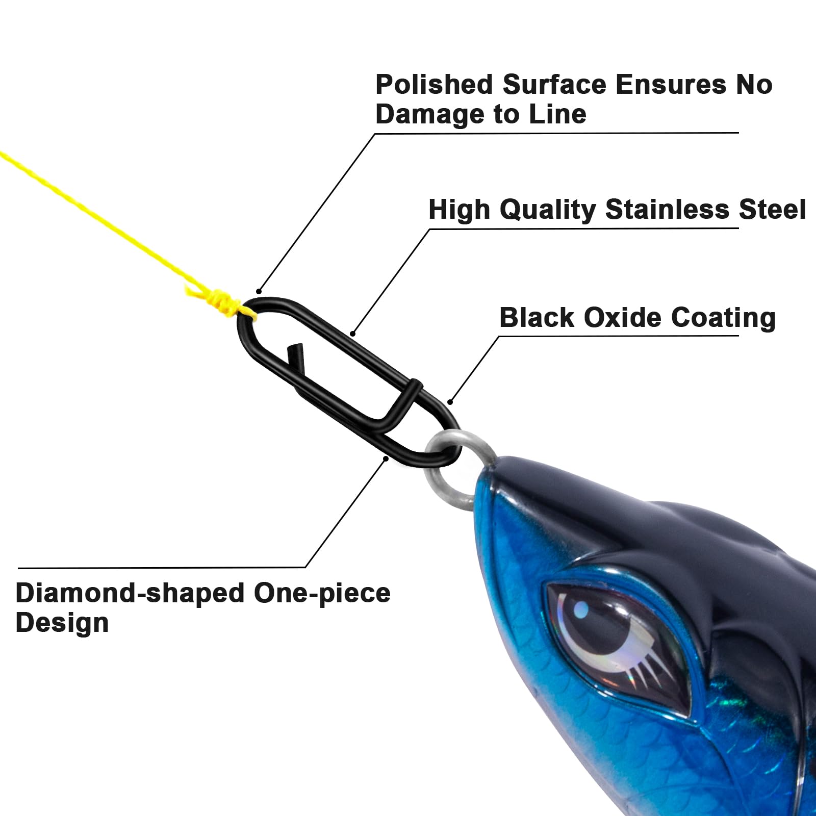 Alwonder 50 Stück Angeln Stealth Power Speed Clips, hochfeste Edelstahl-Speed-Clips für Angelköder, Schnellwechsel, Süßwasser, Salzwasser, Crankbait Popper Lures Quick Snap Connector Tackle