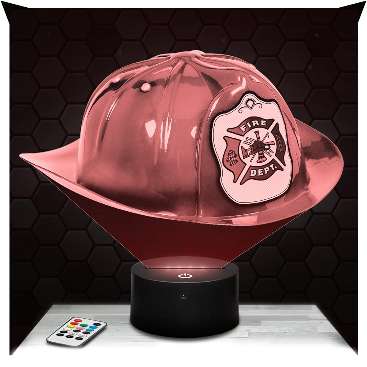Lampephoto.fr - American Firefighter Helmet 3D Lamp, Night Light 3D LED Illusion Lamp, Rescue Firefighter, Gift idea for Boy's Room, Night Light for Children's and Adult's Bedroom, Original Gift