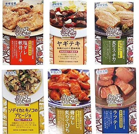 Amazon 旨いもんハンター オリジナル 島つまみ ６種セット 塩ダレ軟骨ソーキ ラフテー 骨なし炙りてびち 炙りスーチカー 豚の塩漬け ソデイカとキノコのアヒージョ ヤギテキ 各1g 人気の島つまみ缶 おつまみ 沖縄土産 沖縄物産企業連合 レトルトおかず 通販
