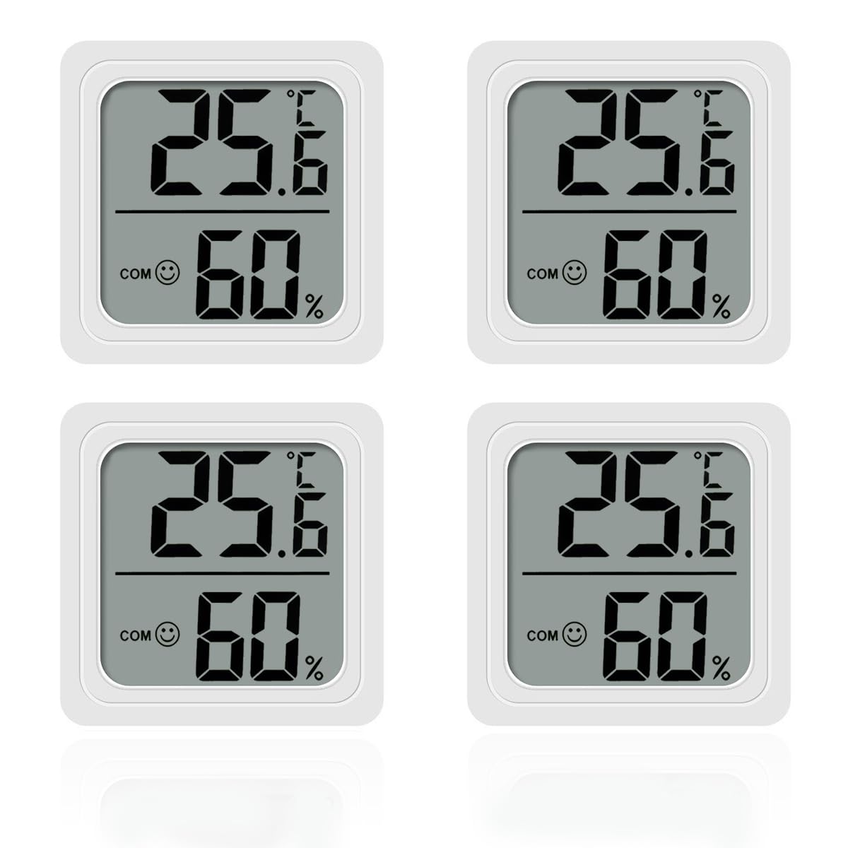 4PCS Room Thermometer, Digital Room Hygrometer Accurate Temperature Humidity Meter Gauge Monitor Indoor Humidity Meter Large LCD Display Celsius for House Greenhouse Baby Office Garden Cellar (White)