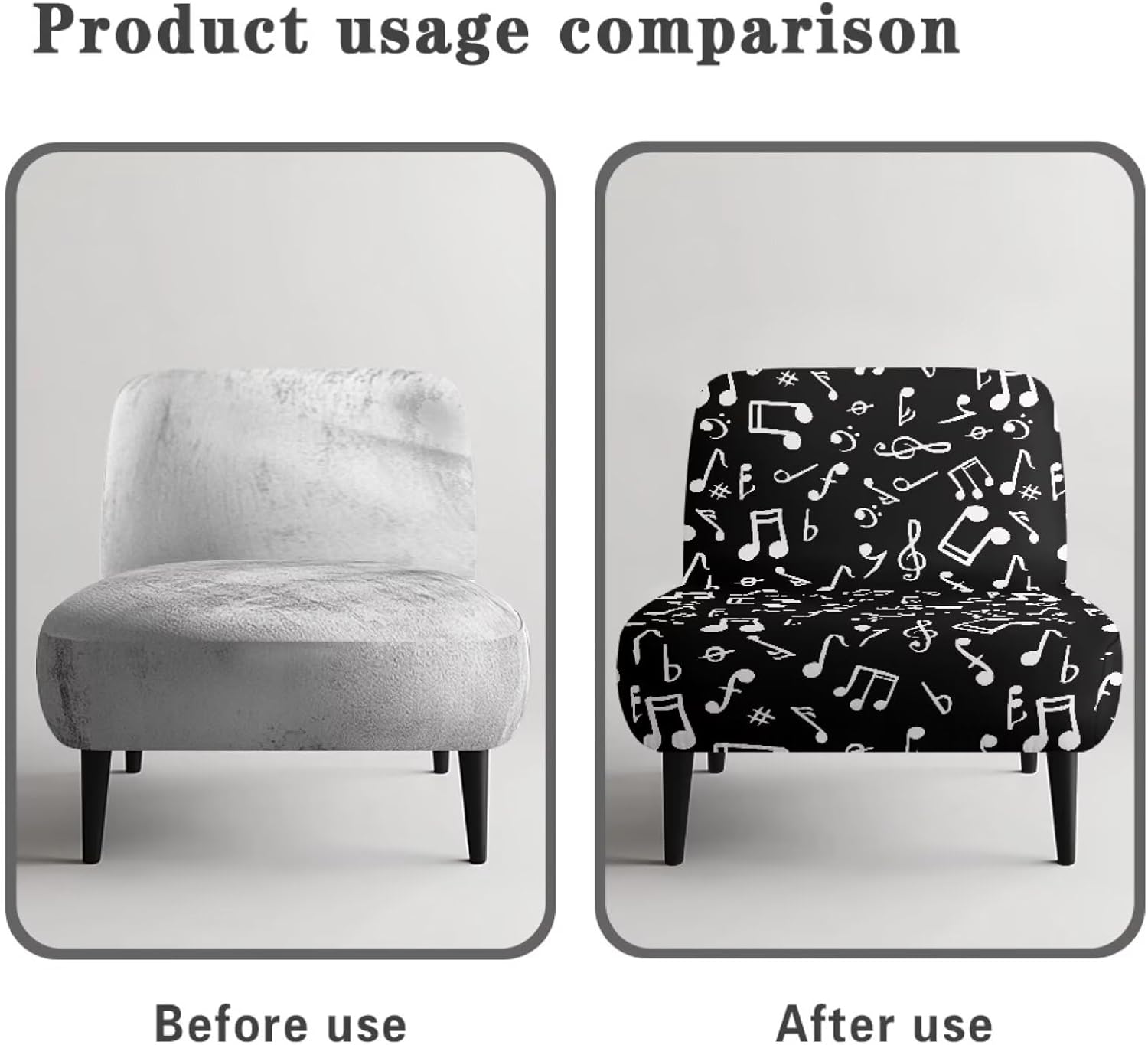 Black Music Note Print Armless Chair Slipcover, Elastic Armless Chair Furniture Protector for Chairs, Anti-Wrinkle Armless Recliner Sofa Cover