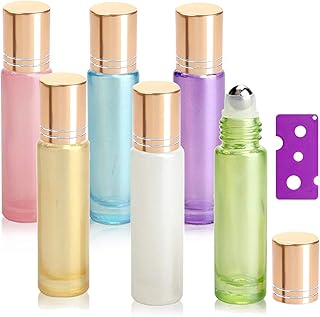 Yalbdopo 6Pcs, 10ml Essential Oil Roller Bottles Refillable Glass Roll on Bottles with Stainless Steel Roller Ball & Gold Lids & Bottle Opener, Perfect for Aromatherapy, Essential Oils, Fragrance