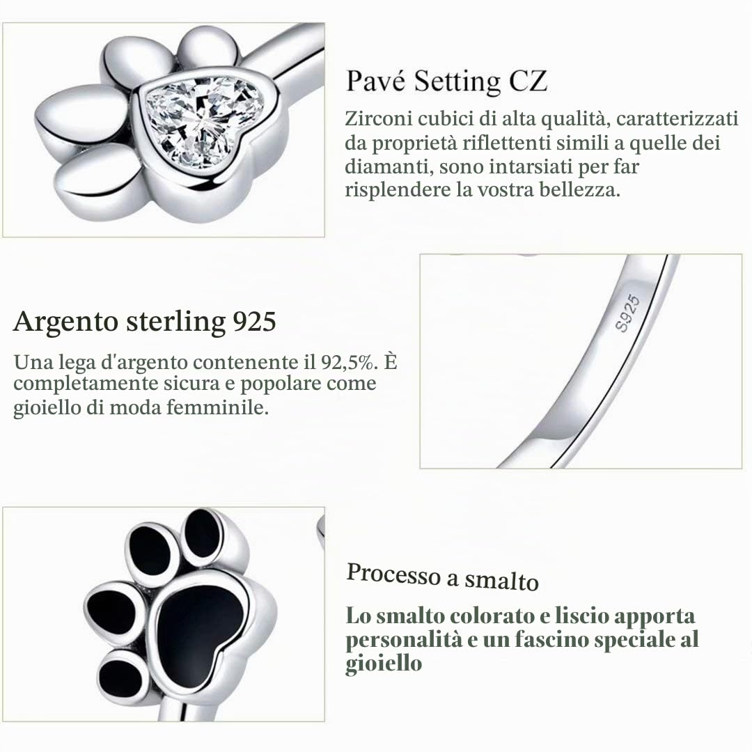 Qings Anello di Apertura Dell'Impronta Dell'Animale Domestico Anello in Argento Sterling 925 Con Zircone Regolabile per Mamma e Moglie