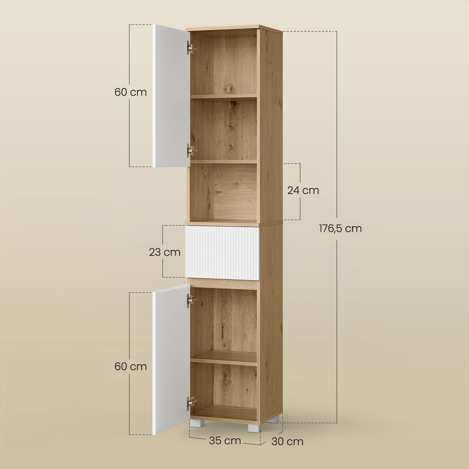 EUGAD Colonna Bagno 2 Ante Cassetto Ripiani Regolabili 35x30x176.5cm Bianco+Rovere