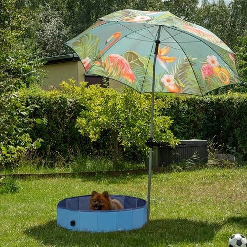 Relaxdays Hundepool, H x D: 20 x 80 cm, faltbar, mit Ablassventil, Hundeplanschbecken zur Abkühlung, PVC & MDF, blau