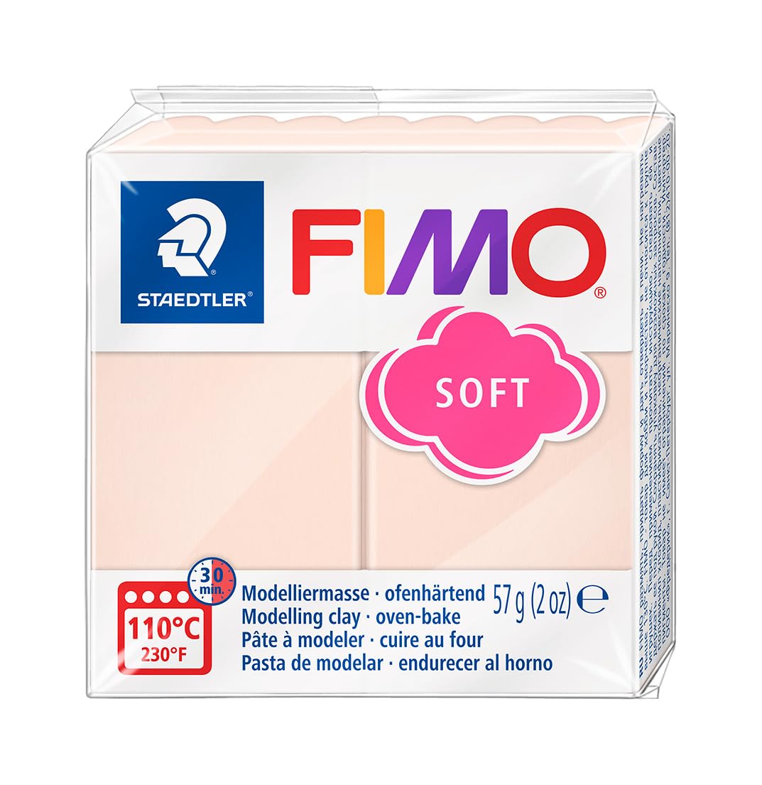 STAEDTLER 8020-43 FIMO Soft Oven-Hardening Polymer Modelling Clay - Pale Pink (1 x 57g Block)