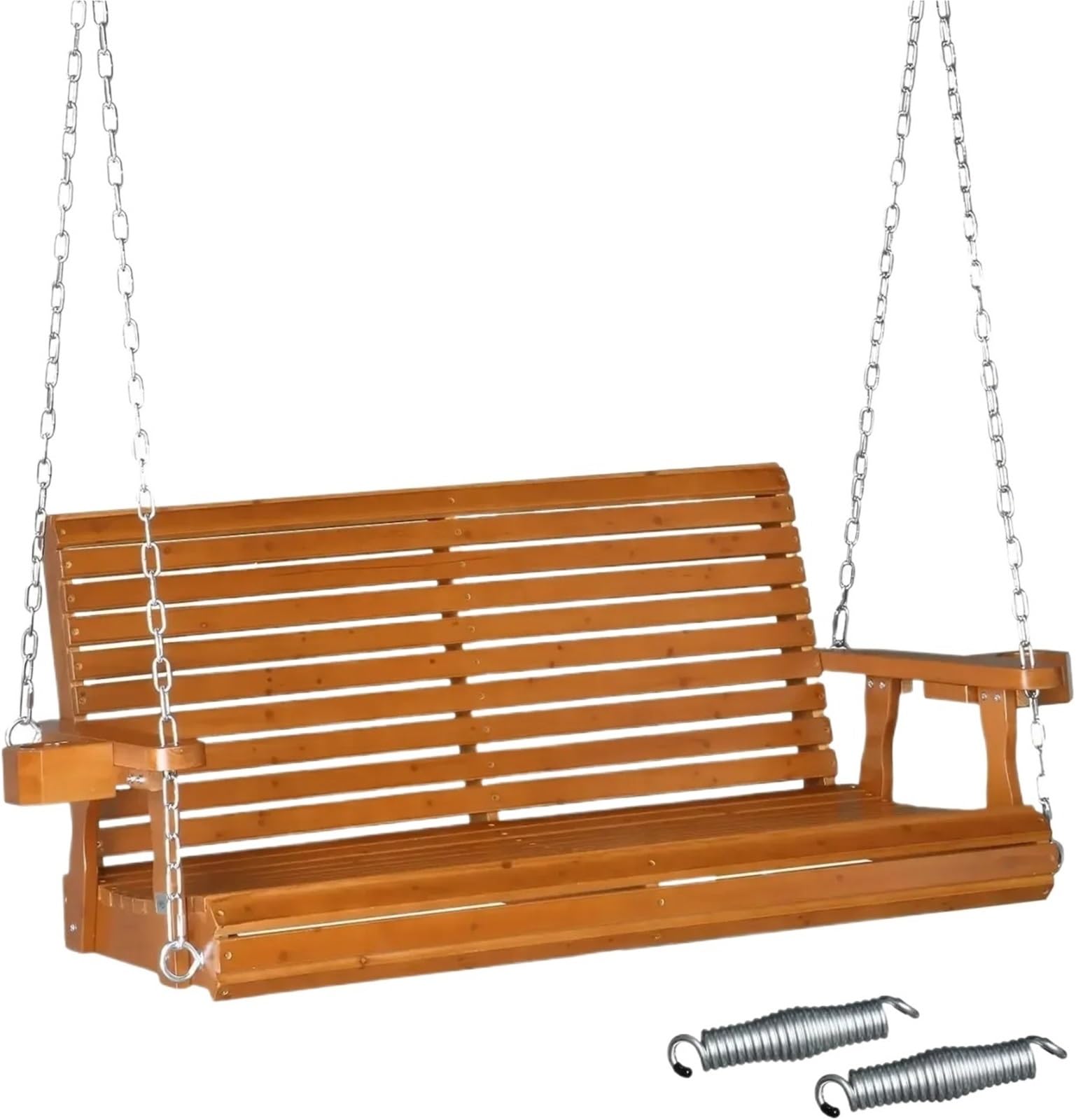 Wooden Swing Bench Patio Wooden Porch Swing For Courtyard & Garden, Heavy Duty 880 LBS Chair Bench With Hanging Chains(Size D)