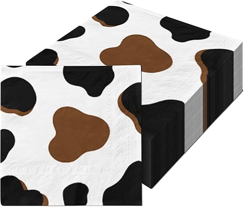 Servilletas con estampado de vaca, suministros para fiesta de cumpleaños de My First Rodeo, 40 unidades, color marrón y negro, suministros para