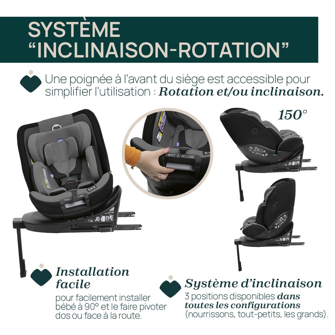 Chicco Everone I-Size, fotelik samochodowy z bazą ISOFIX, od 0 do 36 kg, od 40 do 150 cm, homologacja ECE R129/03, obrót 360° i odchylanie, grupa 0+/1/2/3, od 0 do 12 lat