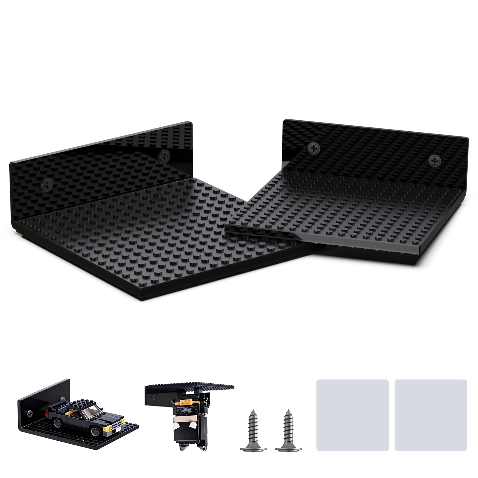 6-Pack Acrylic Floating Display Shelves for Wall,Compatible with LEGO Building Bricks,Dual-Sided Shelves with 16x16 Studs for LEGO Toy Brick Storage and Display (Black, 2-Pack( 5.04×5.31×2.17 inch))