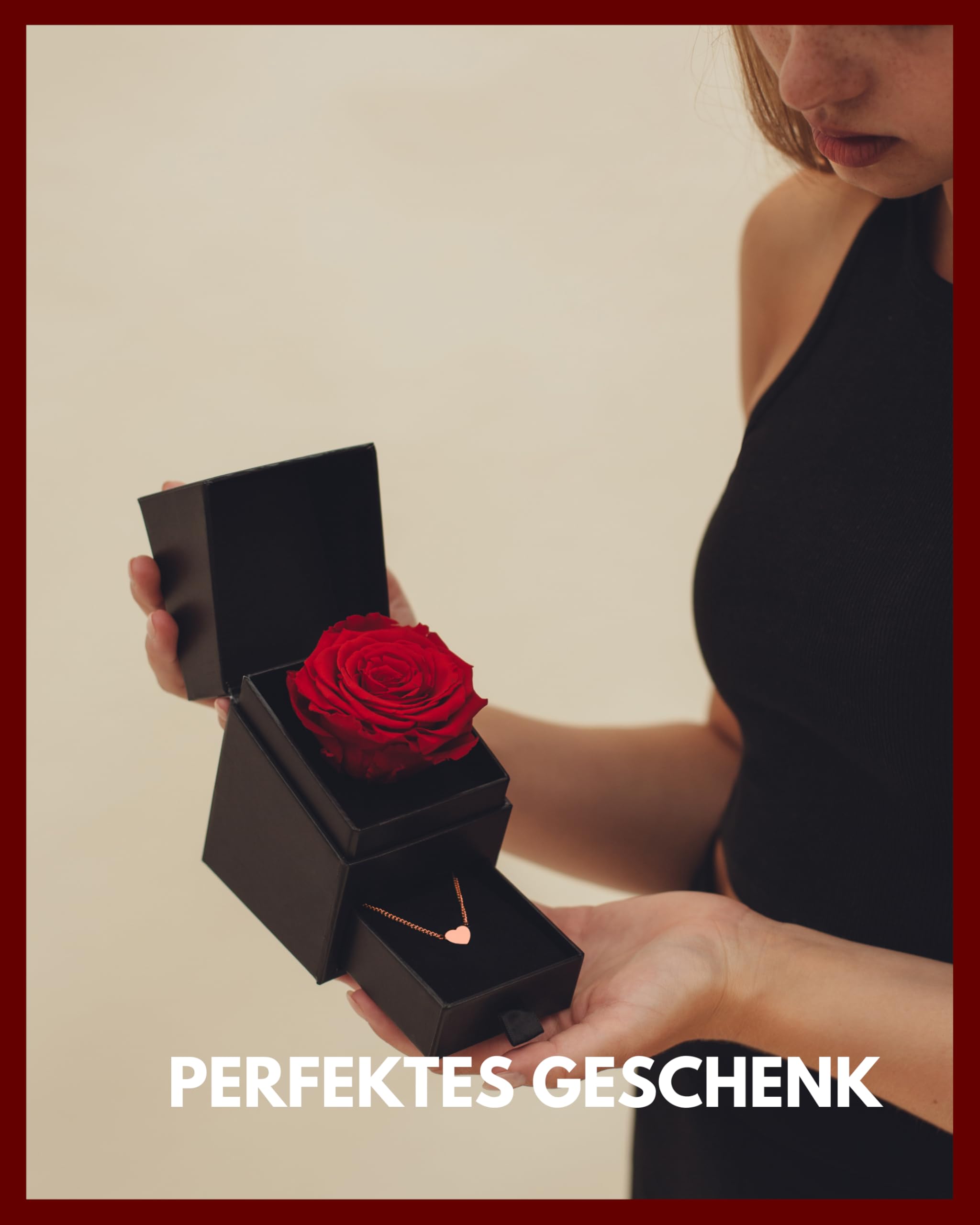 Scatola di rose con rosa infinita resistente e bracciale a cuore per donna I Scatola di gioielli con bracciale a cuore I Fatto a mano in Germania