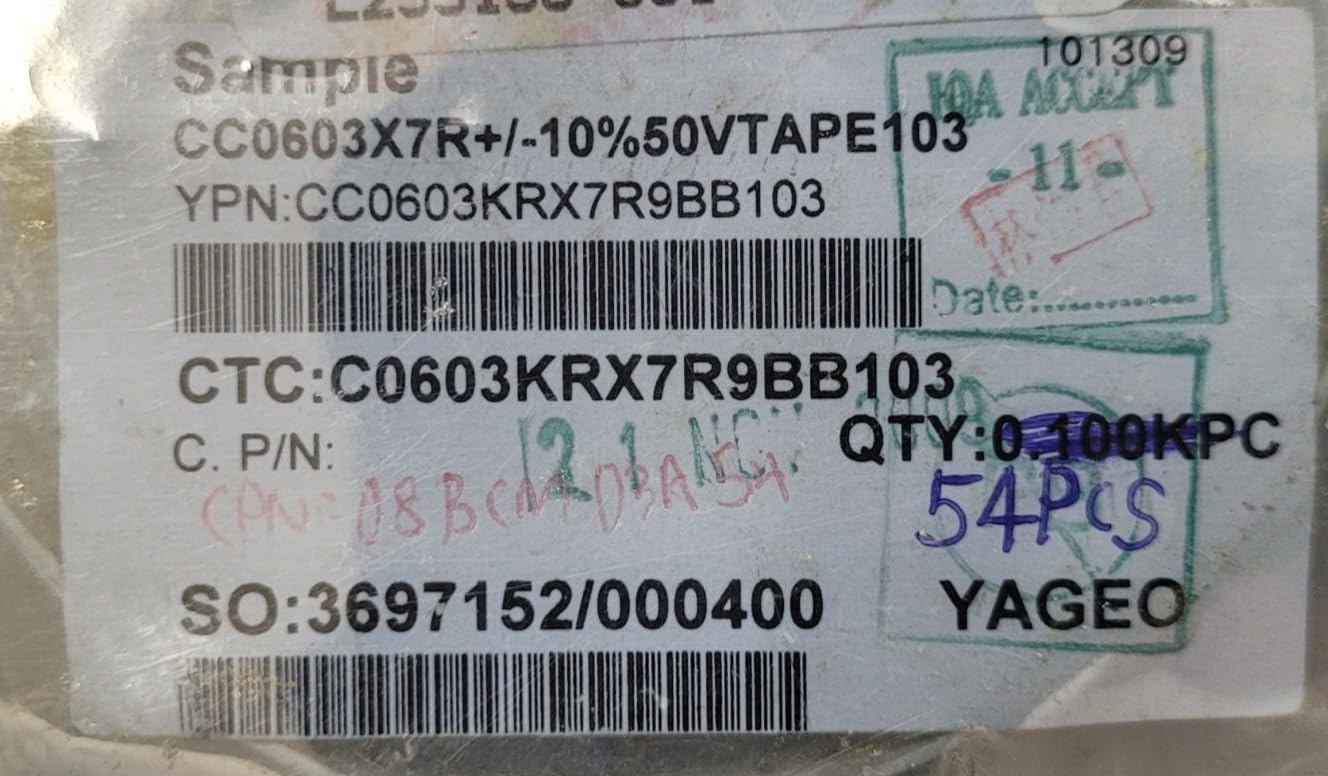 (1 PC) C0603KRX7R9BB103 YAGEO