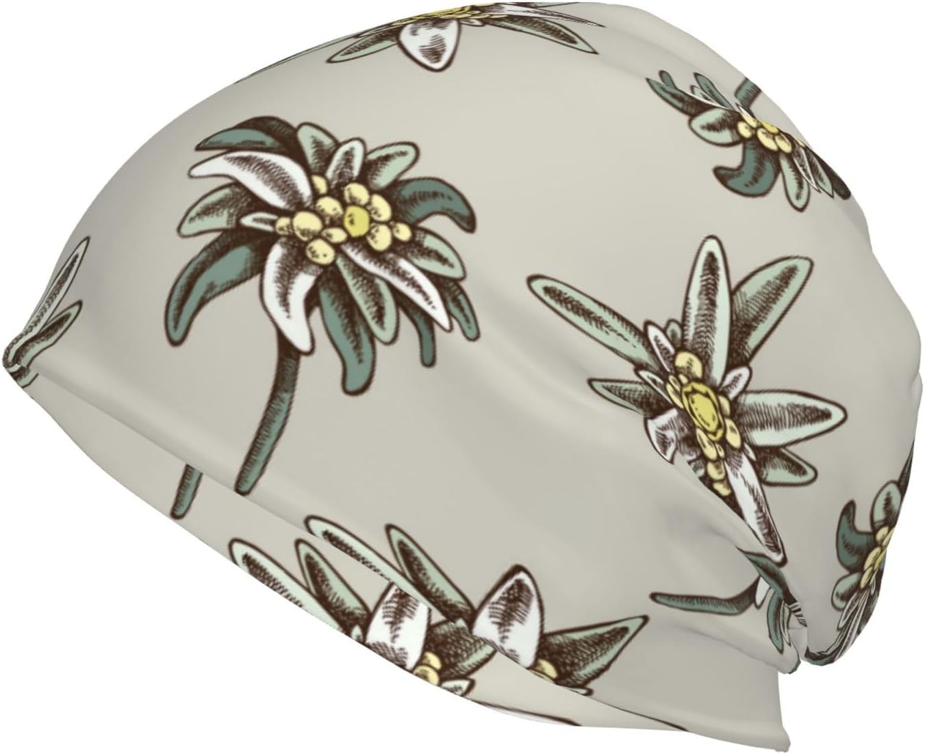 Seamless Pattern with H and Drawn Colored Edelweiss,Polyester Knitted Hat Skull Cap Balaclava Running Hat Slouchy Beanie Hat
