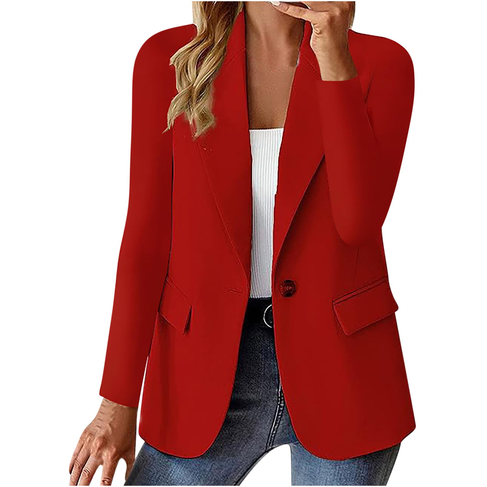 Blazers for Women Long Sleeve Office Jacket Single Button Blazer Dressy Business Casual Work Suit Coat Fall Jackets