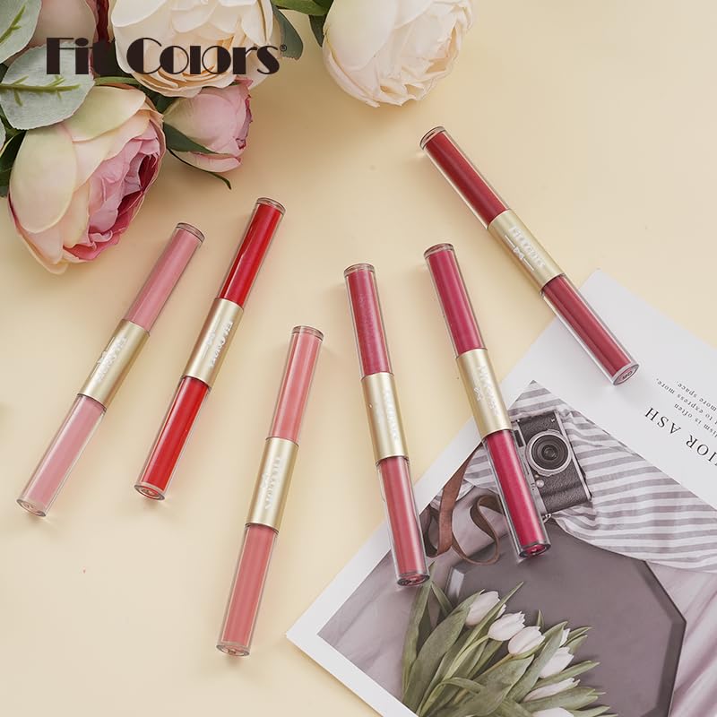 Miniatura 6 de AKARY Lápiz labial líquido mate y brillante, resistente al agua, doble extremo, altamente pigmentado, brillo de labios de larga duración, tinte de