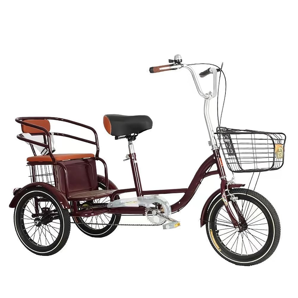MegLob 16IN Tricycle Bike for Adults, 3 Wheel Tandem Bicycle with Shopping Baskets, 1 Speed Tricycle with Double Disc Brake, Three-Wheeled Cargo Bike for Seniors, Cruiser Bike for Picnic
