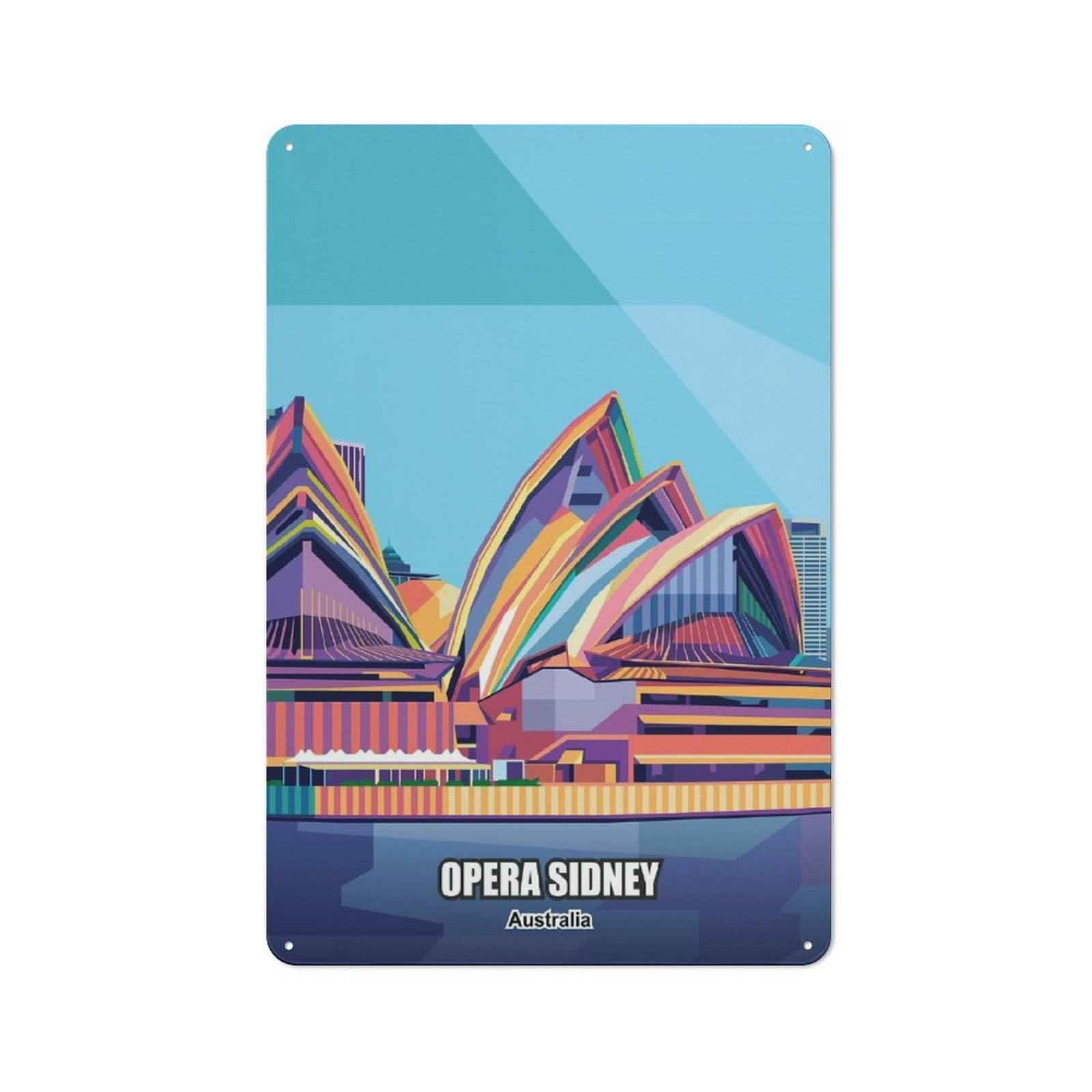 Junmoney Opera Sidney Australia Metal Wall Art Sign With Design 30X20cm, Modern Retro Urban Room Decor For Workspace, Cafe, Hallway Or Garage