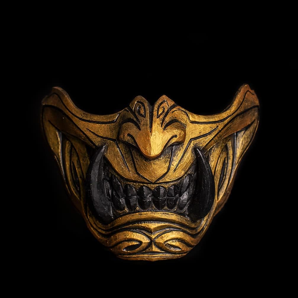 Half Face Samurai Mask Oni Mempo Japanese Ronin Demon NOH for Airsoft Paintball BB Gun Motorcycle Gold Joker KKD KK33