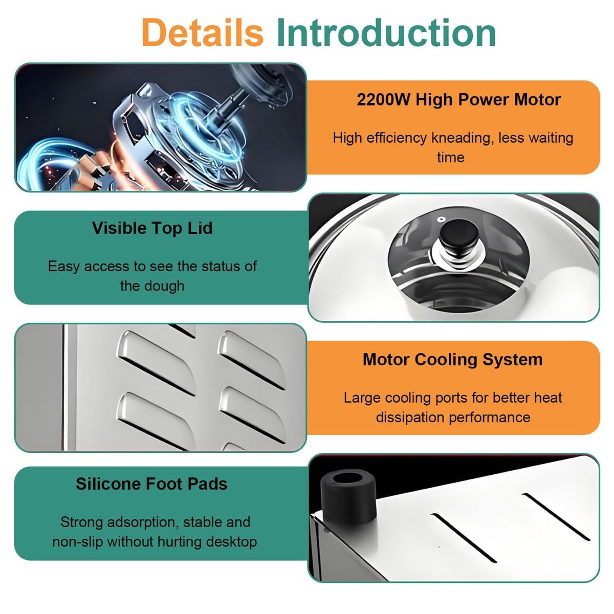Amasadora eléctrica en Espiral de 2200 W con Doble rotación y Bol de Acero Inoxidable Apto para Uso alimentario en panaderías y restaurantes. (8kg)